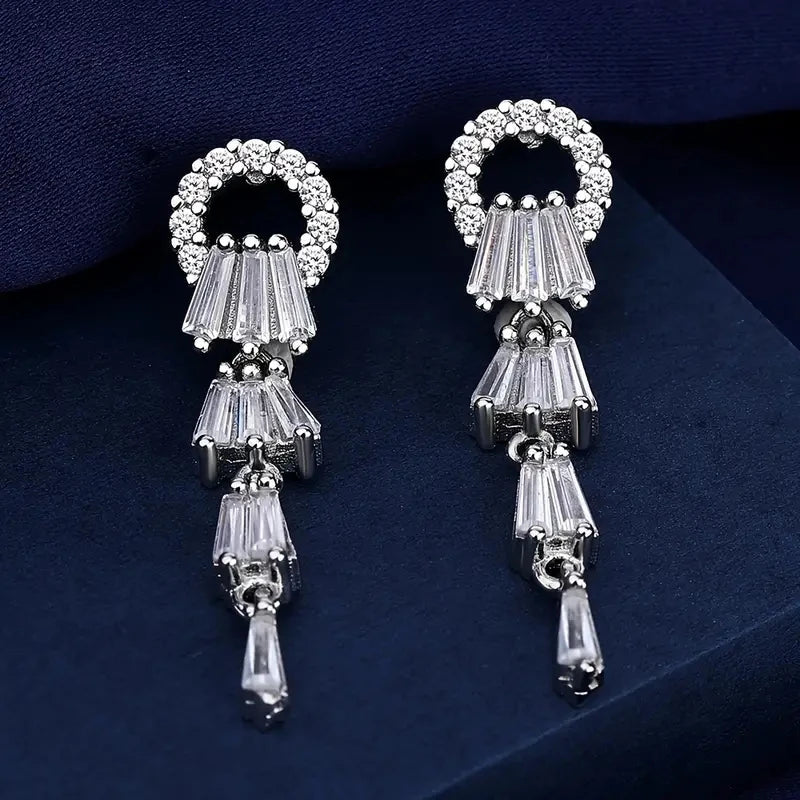 Huitan CZ Tassel Drop Earrings – Crystal Women's Party Jewelry Drop Tassel Earrings Axl