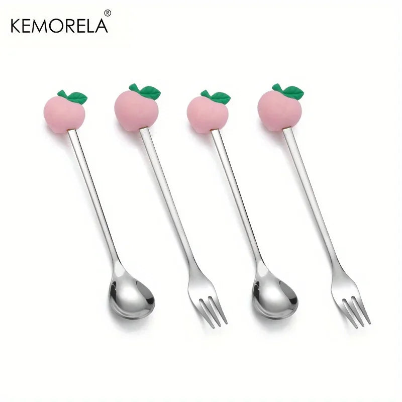 4-Piece Stainless Steel Cutlery Set – Spoons & Fruit Fork Stainless Steel Flatware Axl Peach