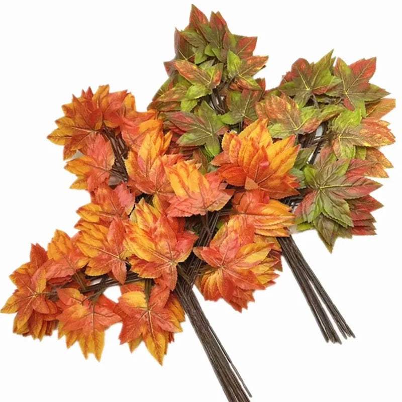 Artificial Banyan Maple Mango Leaf Stems | 12pc Fake Foliage Artificial Foliage Stems Axl