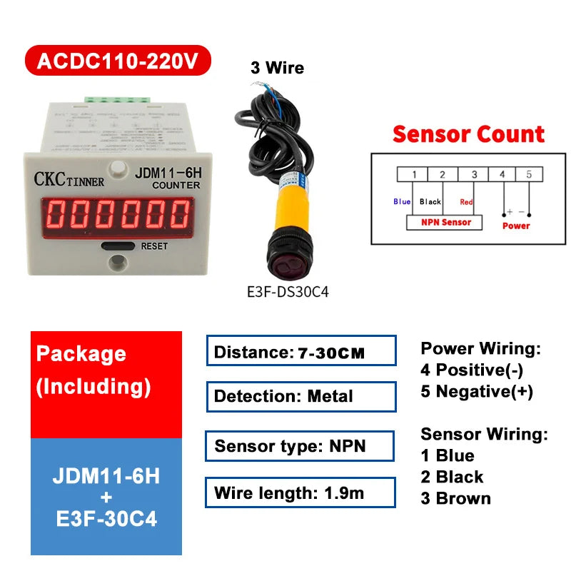 JDM11-6H 6-Digit Digital Industrial Counter + Proximity Switch Industrial Digital Counter Axl SET10