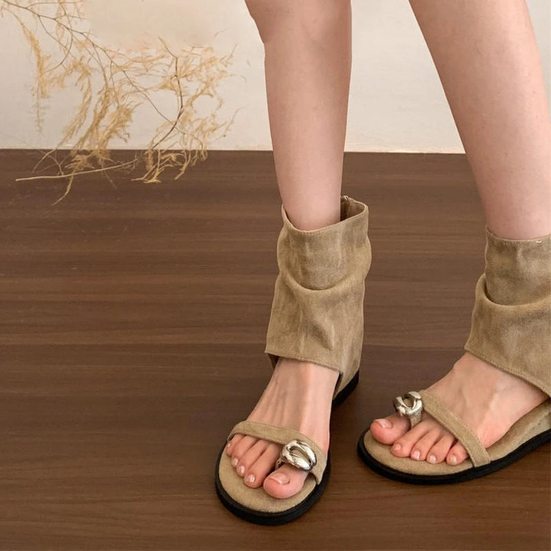 Women's Open-Toe Mid-Calf Height-Increasing Roman Sandal Boots Sandal Boots Axl