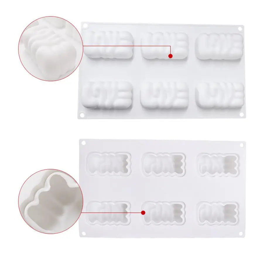 6-Cavity LOVE 3D Silicone Mold – Cake, Chocolate & Soap Silicone Baking Mold Axl