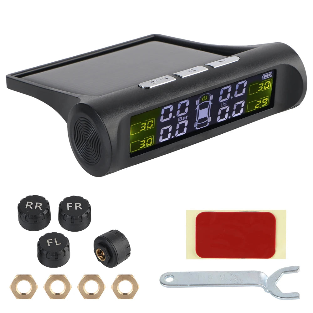 Solar TPMS Car Tire Pressure Monitor – 4 External Sensors Tire Pressure Monitor Axl C External