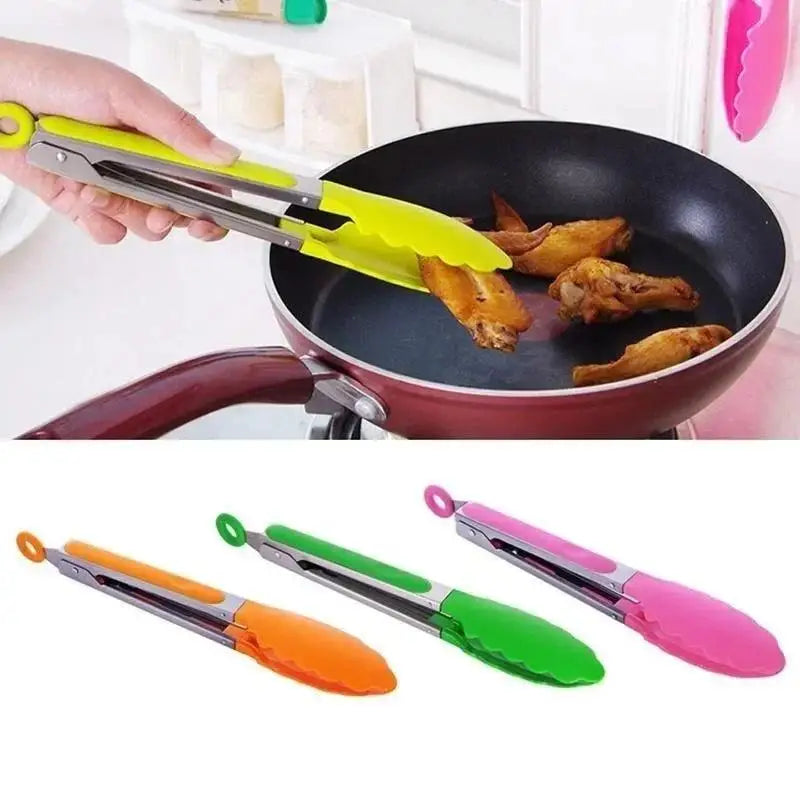Silicone BBQ Tongs – Heat-Resistant Stainless Steel Food Clip BBQ Kitchen Tongs Axl
