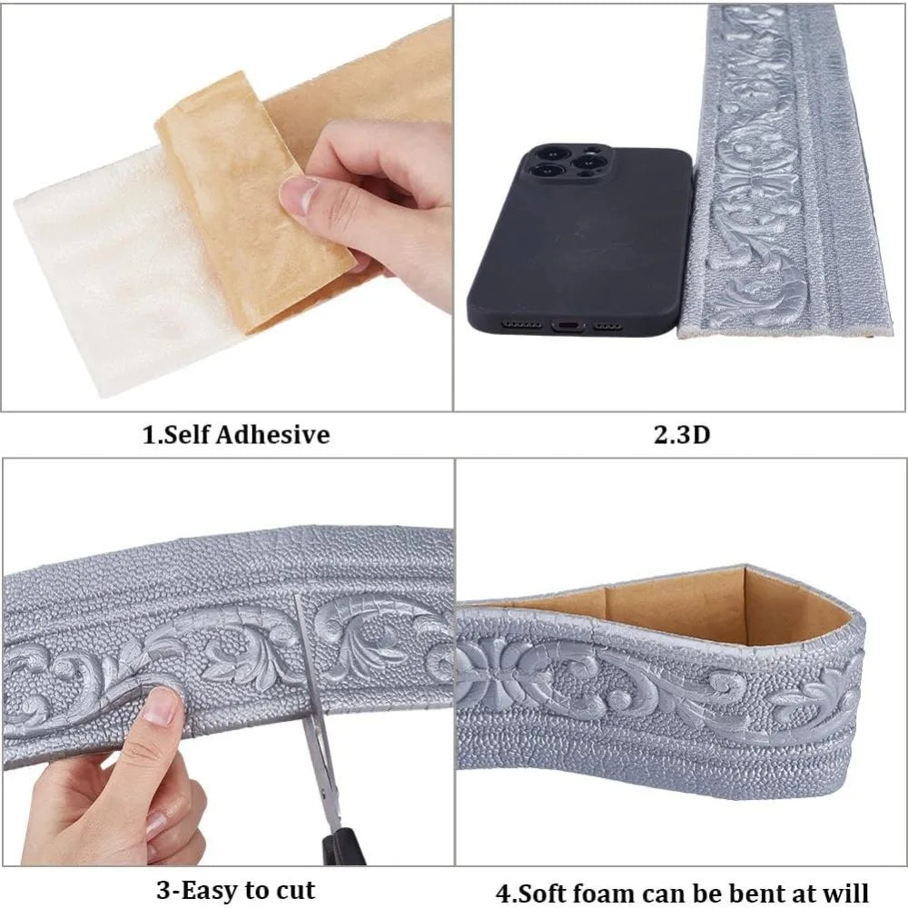 3D Peel & Stick Silver Foam Wall Trim – Decorative Border Decorative Wall Trim Axl