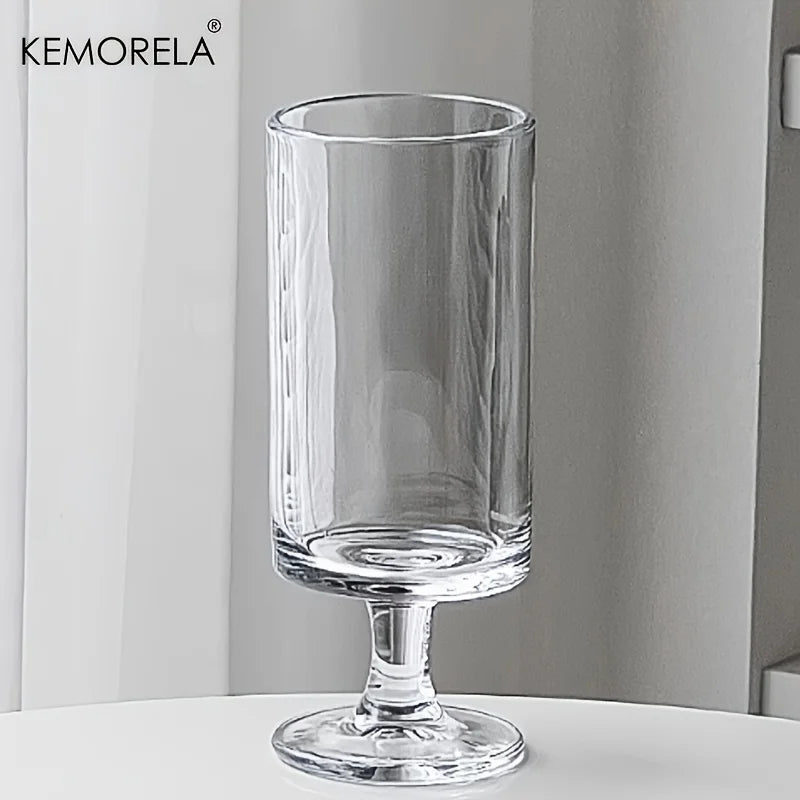 KEMORELA High-Foot Striped Glass Cup – Coffee, Wine & Juice Stemmed Glass Cup Axl A 301-400ml