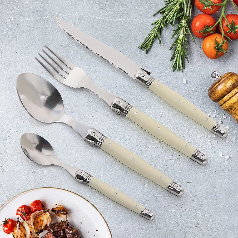 Laguiole Ivory White Stainless Steel Cutlery Set 4/6/24 Pcs Flatware Cutlery Set Axl