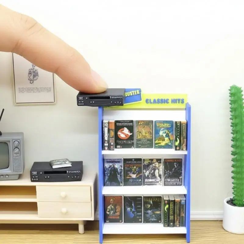 1/12 Dollhouse Retro Recorder & Video Tape Shelf Miniature Set Dollhouse Miniature Set Axl