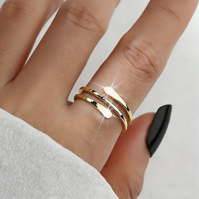 Huitan Glossy Multi-Layer Brass Ring – Women's Party Jewelry Fashion Ring Axl