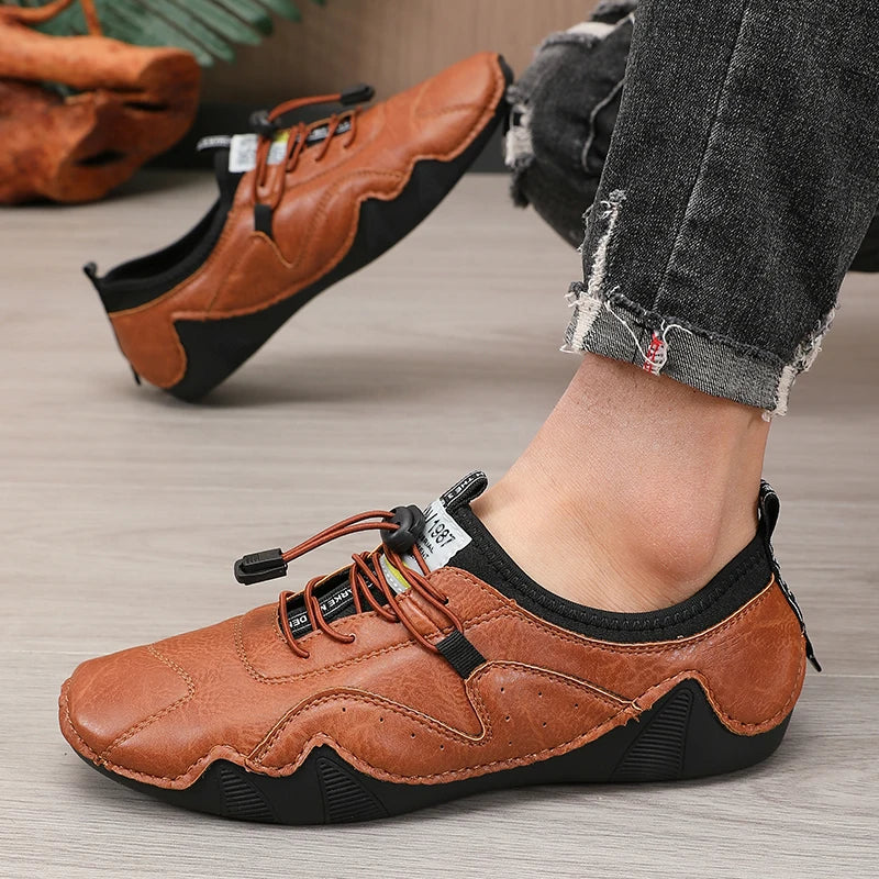 ZULIWAGN Men's Waterproof Casual Lace-Up Sneakers | Flat Shoes Men's Casual Sneakers Axl Brown 41