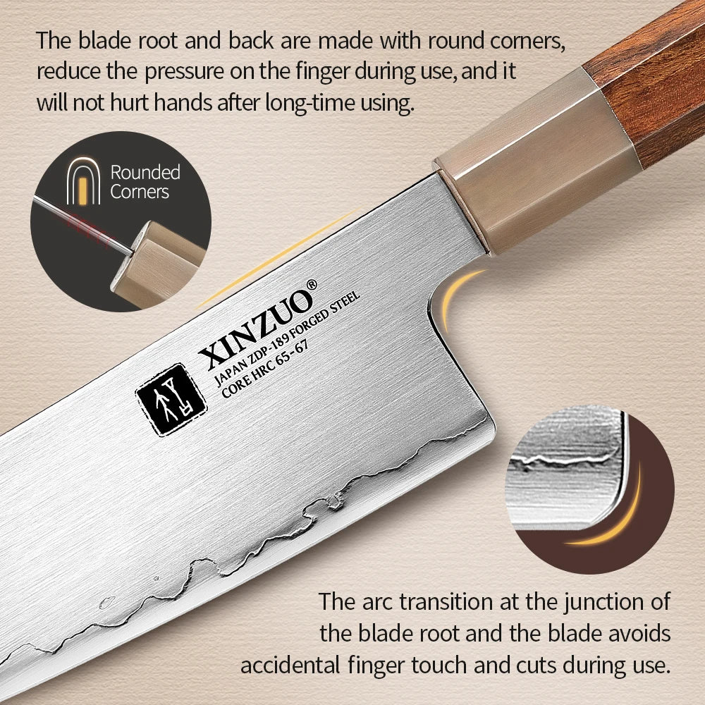 XINZUO 7.2" Santoku Knife Japanese ZDP-189 Steel & Wood Gift Box Santoku Kitchen Knife Axl