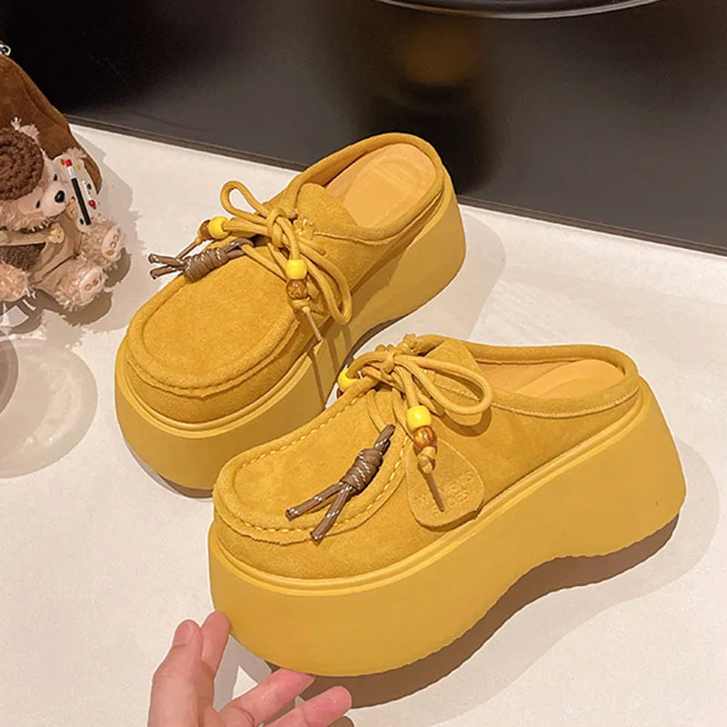 Women's Platform Mule Slippers – Suede Slip-On Loafers Platform Mule Slippers Axl yellow 38