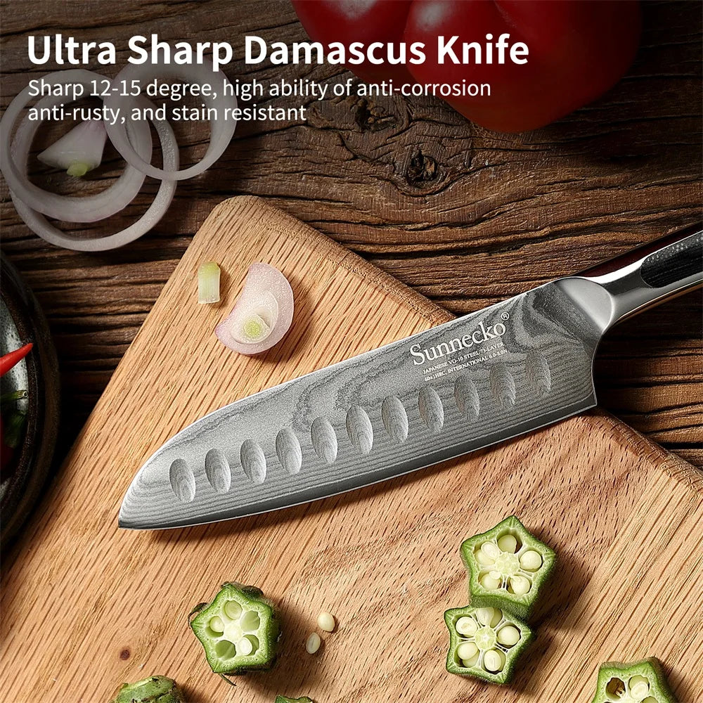 Sunnecko 3-Pc Damascus Steel Knife Set – VG10 Japanese Kitchen Damascus Kitchen Knife Set Axl