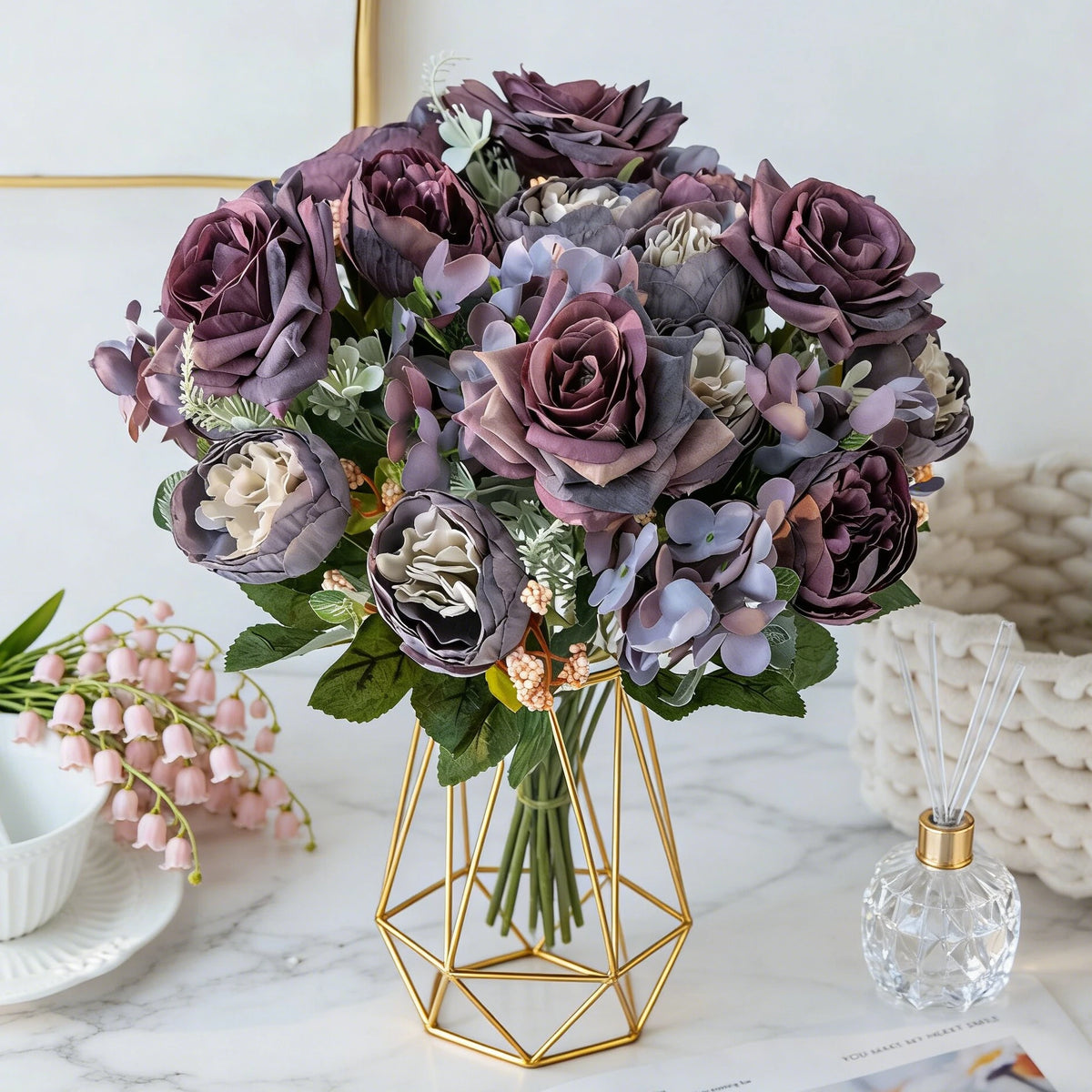 Silk Artificial Hydrangea & Rose Bouquet | Wedding & Home Decor Artificial Flower Bouquet Axl