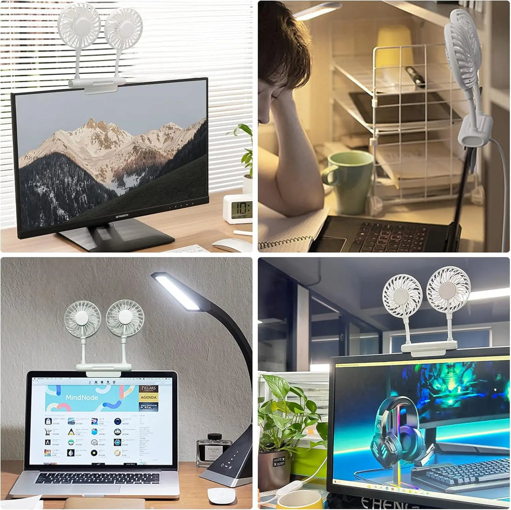 USB Monitor Clip-On Fan – Dual Fans, 3 Speeds, 360° Rotation Clip-On Desk Fan Axl