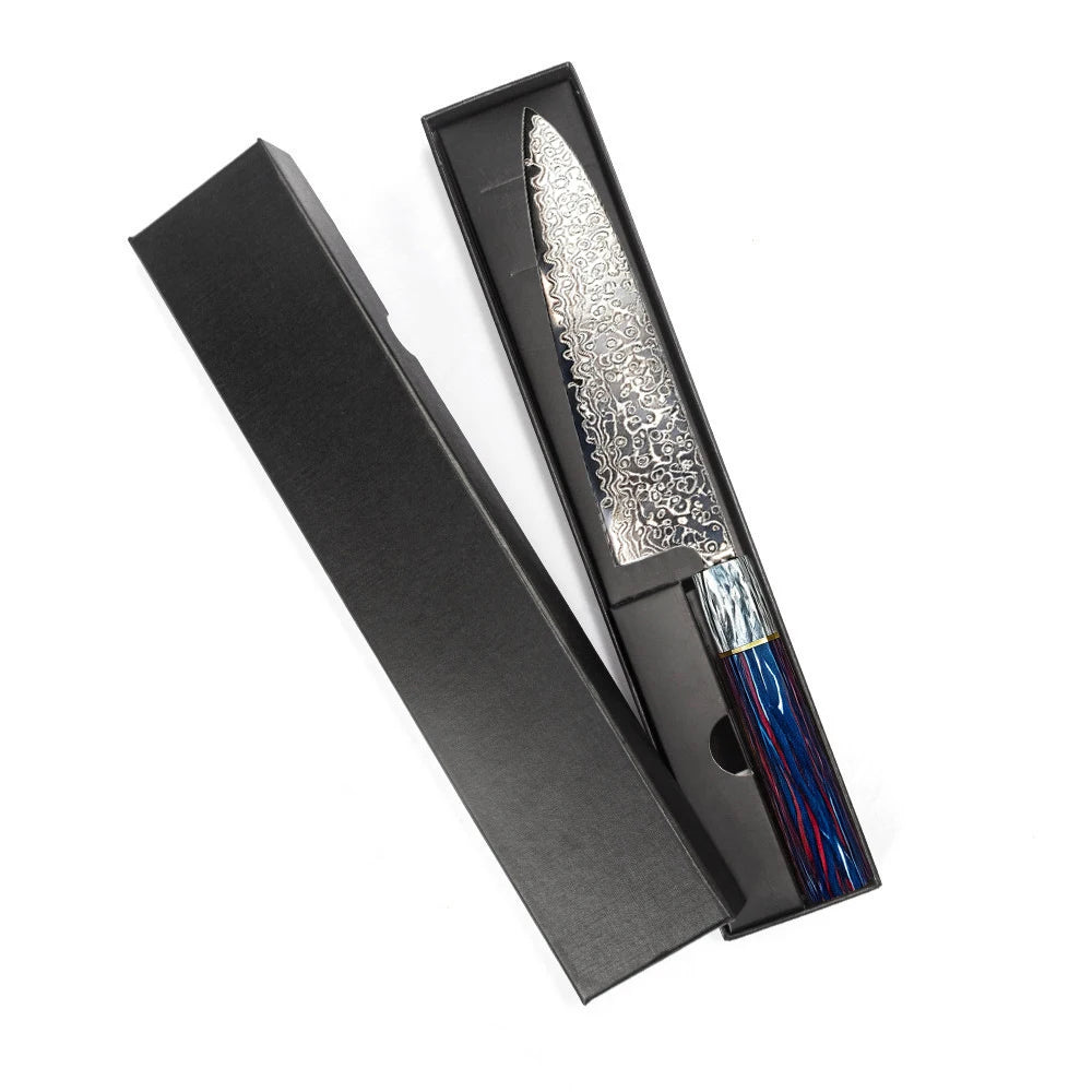 Damascus Chef's Knife – Japanese Steel & Colorful Wood Handle Damascus Chef Knife Axl A