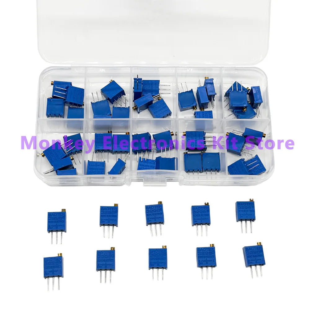 50-Piece 3296W Multiturn Trimmer Potentiometer Kit + Box Trimmer Potentiometer Kit Axl Default Title