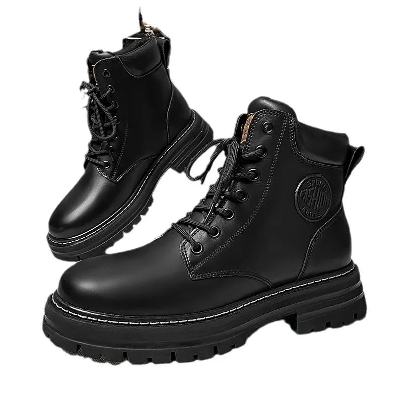 Men's Retro High Top Motorcycle Ankle Boots – Lace-Up Work Boot Motorcycle Ankle Boots Axl