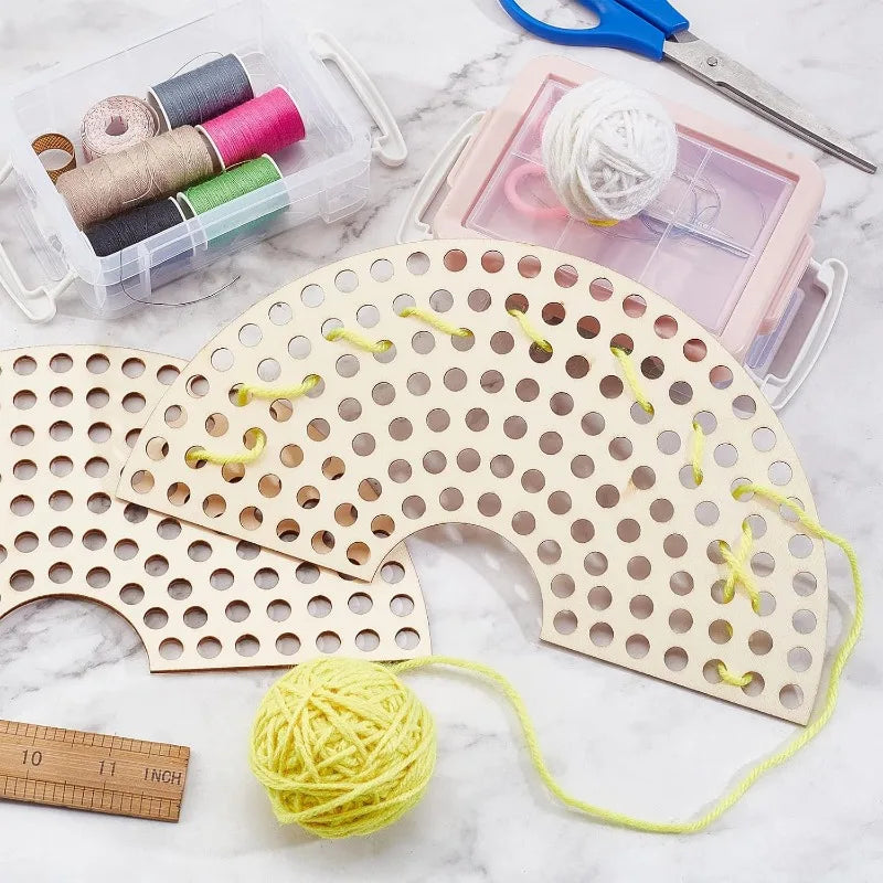 2-Pc Sector Wooden Basket Base | Crochet Bag Bottom 8mm Holes Crochet Basket Base Axl