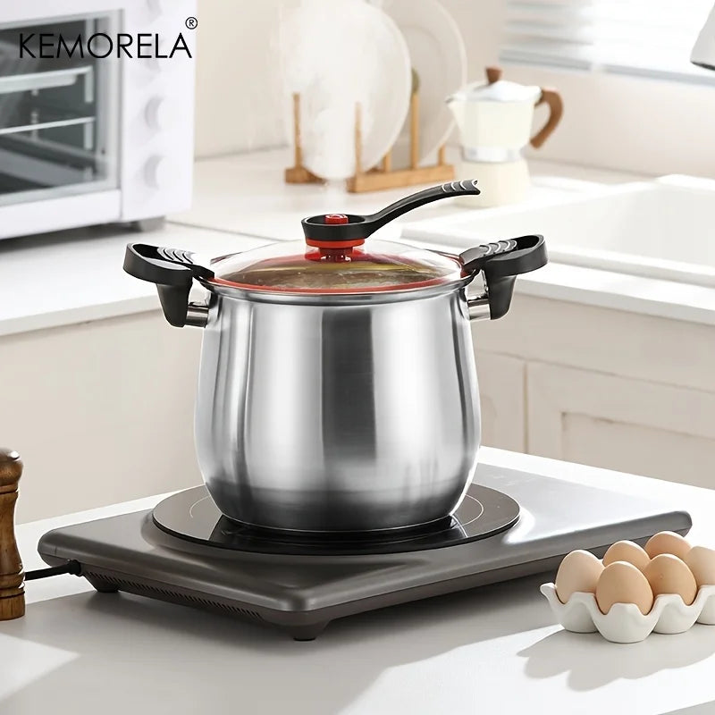 KEMORELA 22cm Stainless Steel Stockpot with Glass Lid | Induction Soup & Stock Pot Axl