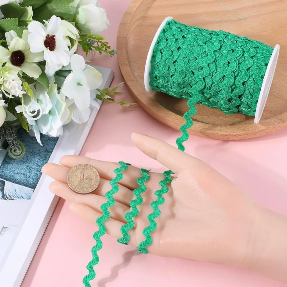 Green Ric Rac Trim Ribbon 5mm x 100m | Wave Fringe Sewing Sewing Trim Ribbon Axl