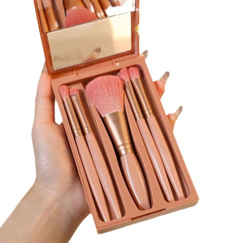 5-Piece Mini Makeup Brush Set with Mirror Box | Portable Makeup Brush Set Axl