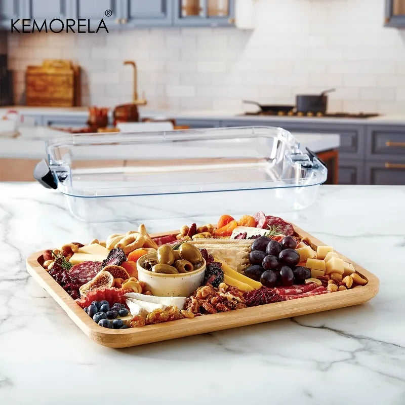 Bamboo Cutting Board with Clear Locking Lid & Black Handles Bamboo Serving Board Axl