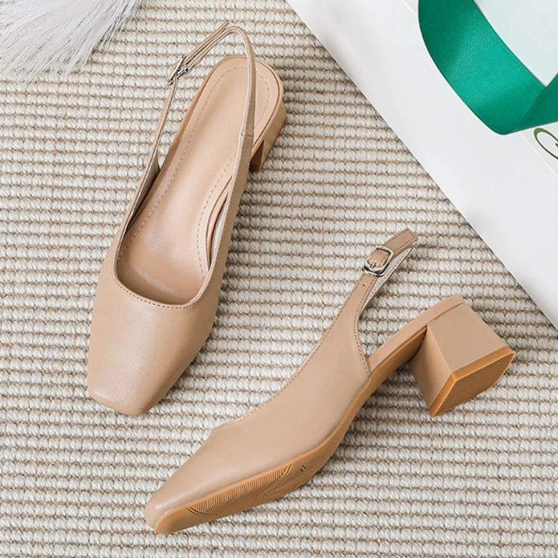 Women's Square Toe Block Heel Sandals – Buckle Strap Summer Block Heel Sandals Axl apricot 36