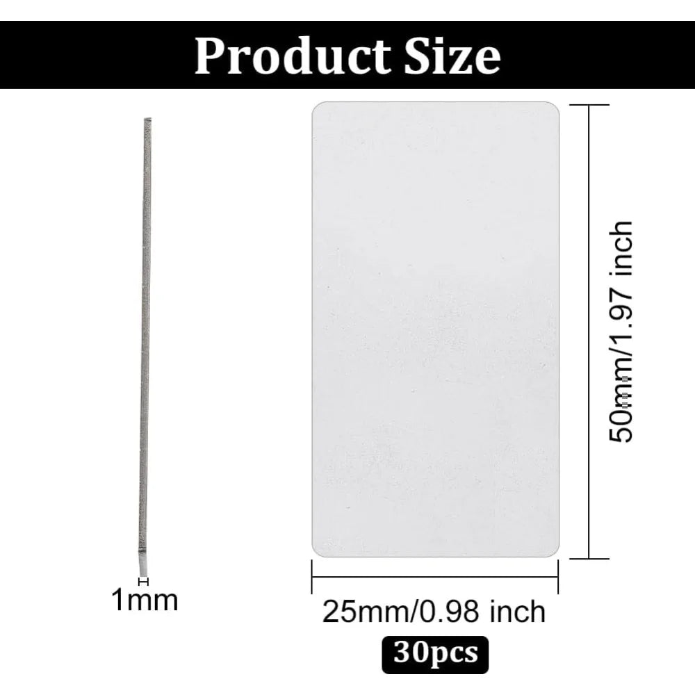 30 Pcs Stainless Steel Rectangle Stamping Blanks 2x1 Inch Metal Stamping Blanks Axl