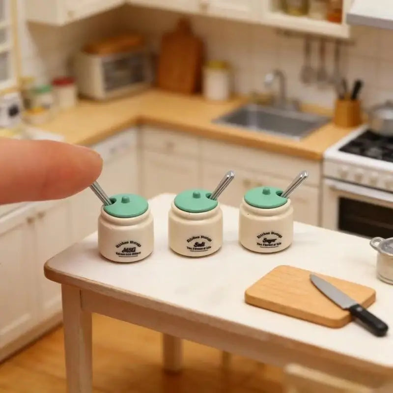 3-Piece 1/12 Dollhouse Miniature Seasoning Jar Set | Kitchen Dollhouse Accessories Axl Green
