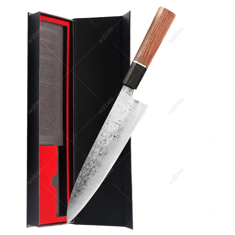 WXCOO Santoku Knife – Forged Hammer Pattern Chef Knife Santoku Chef Knife Axl B with Box