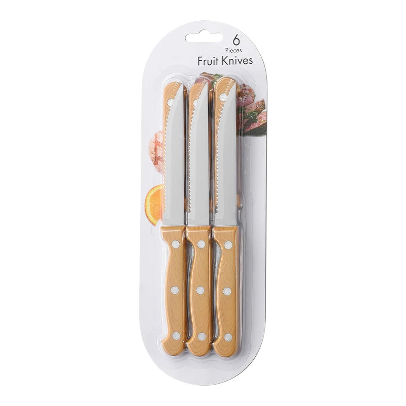 Serrated Stainless Steel Steak Knives Set – 6 or 12 Pcs Steak Knife Set Axl 6pcs-brown