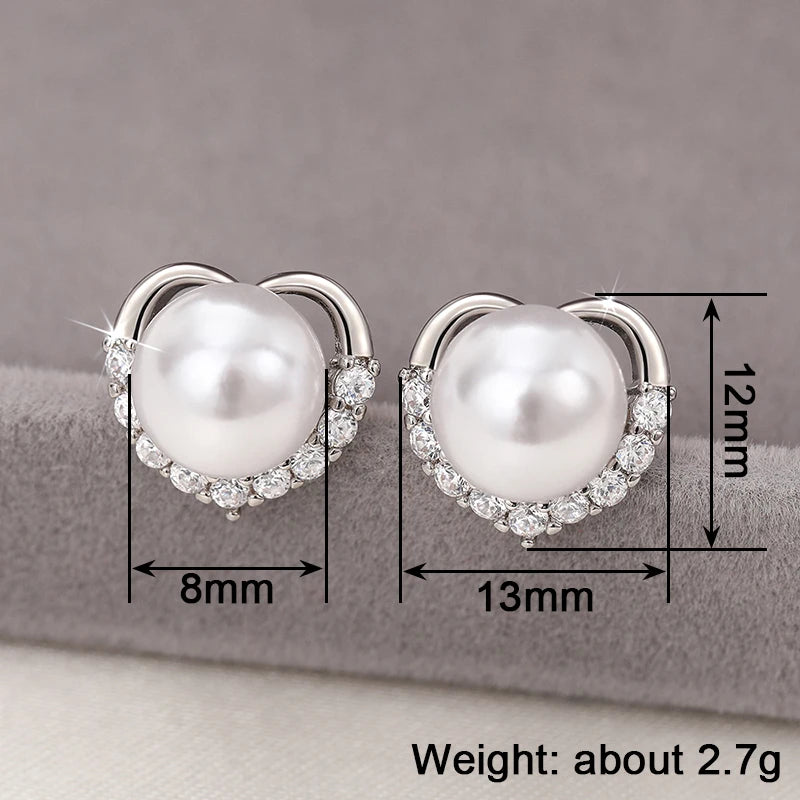 Huitan Heart Pearl Stud Earrings – Women's Trendy Fashion Jewelry Pearl Stud Earrings Axl