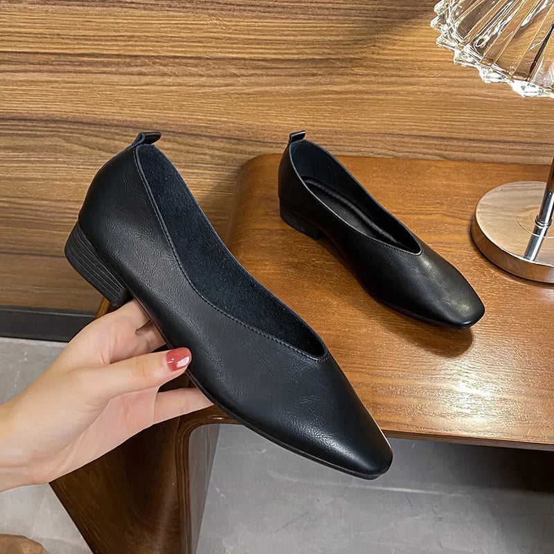Women's Flat Loafers – Square Toe Casual Slip-On Shoes Women's Flat Loafers Axl 39 black