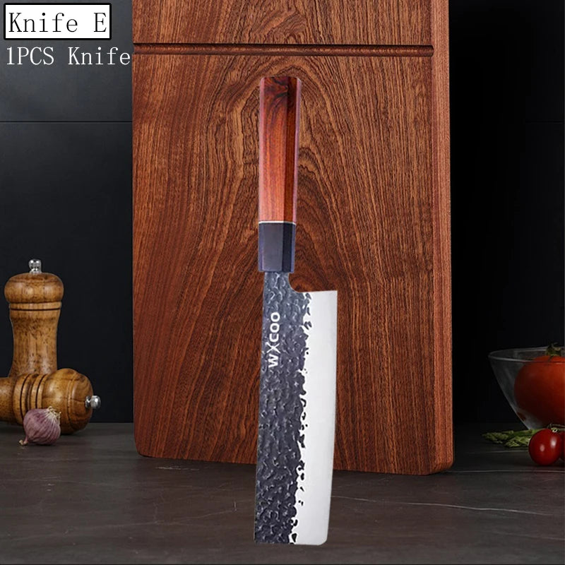 WXCOO Japanese Chef Knife – Forged Stainless Steel Santoku Set Kitchen Knife Set Axl Knife E