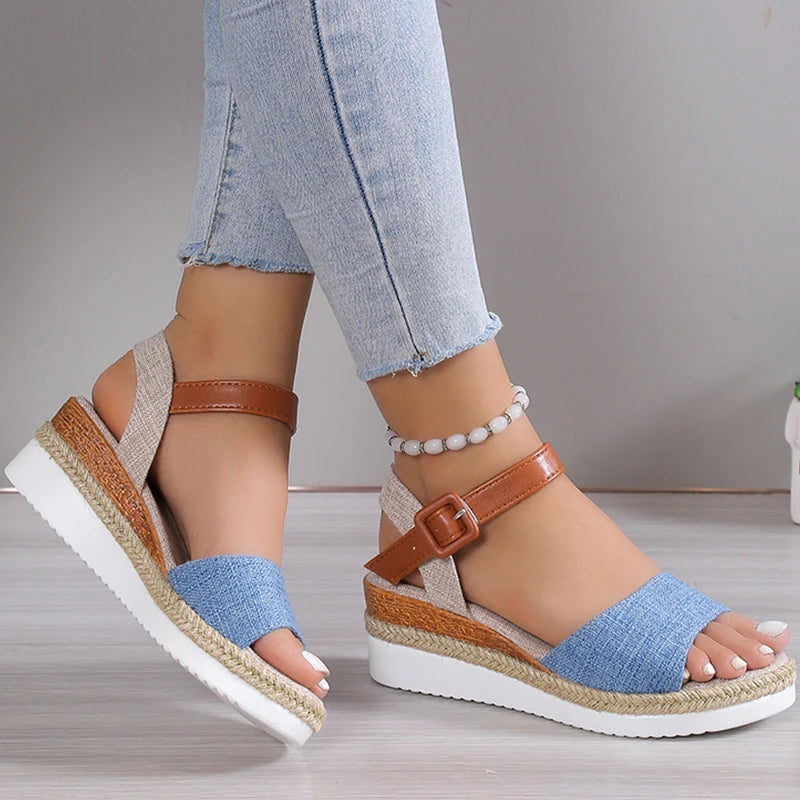 HAJINK Women's Peep Toe Wedge Sandals – Hemp Platform Heels Wedge Sandals Axl