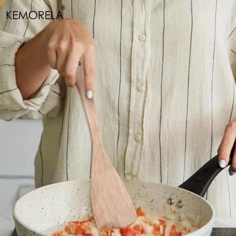 KEMORELA Wooden Non-Stick Spatula Set – Long Handle 1/2 PCS Wooden Spatula Set Axl
