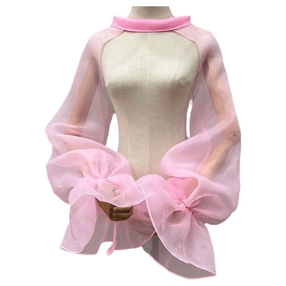 Puffy Detachable Bridal Arm Sleeves – Sheer Lantern Cape Bridal Arm Sleeves Axl Pink XL