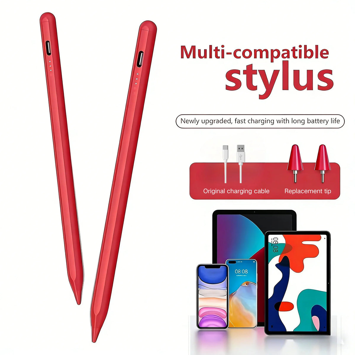 Universal Stylus Pen for iPad, Android & iOS Tablets Tablet Stylus Pen Axl ZP3-Red-01