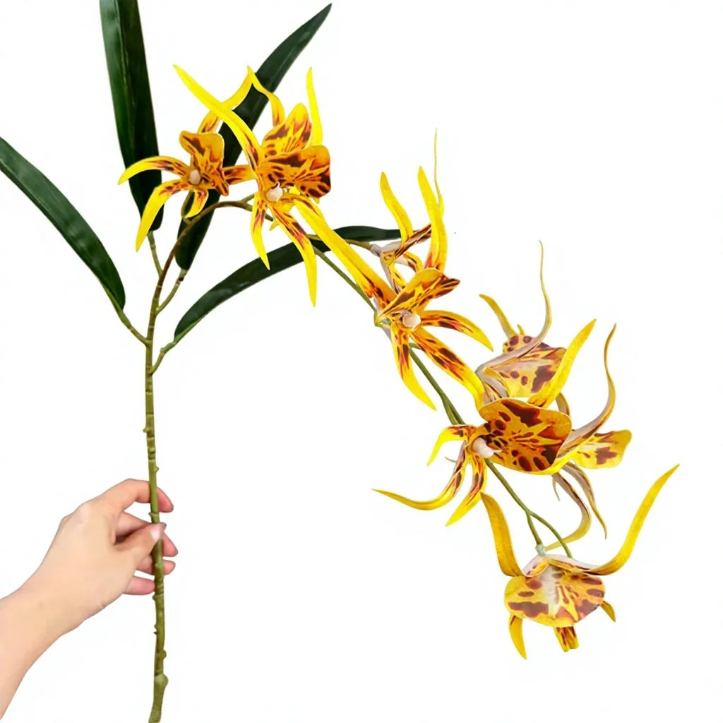 Spider Orchid Artificial Flowers – 3D Printed 9-Head Stem Artificial Flower Stem Axl Yellow
