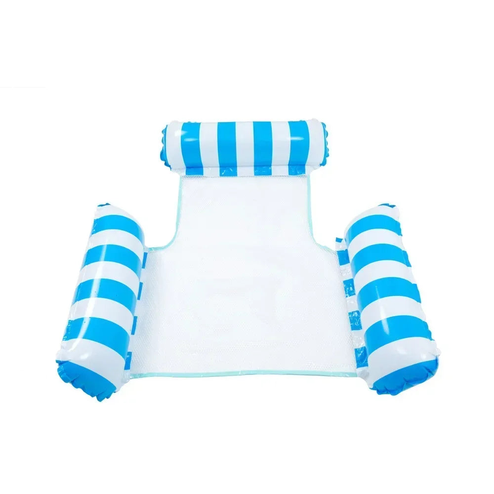 Striped Inflatable Pool Hammock – Foldable Backrest Float Lounger Pool Float Lounger Axl Blue