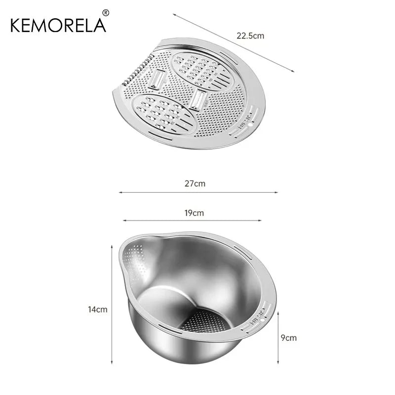 KEMORELA 2-in-1 Stainless Steel Vegetable & Rice Washing Bowl Colander Strainer Bowl Axl