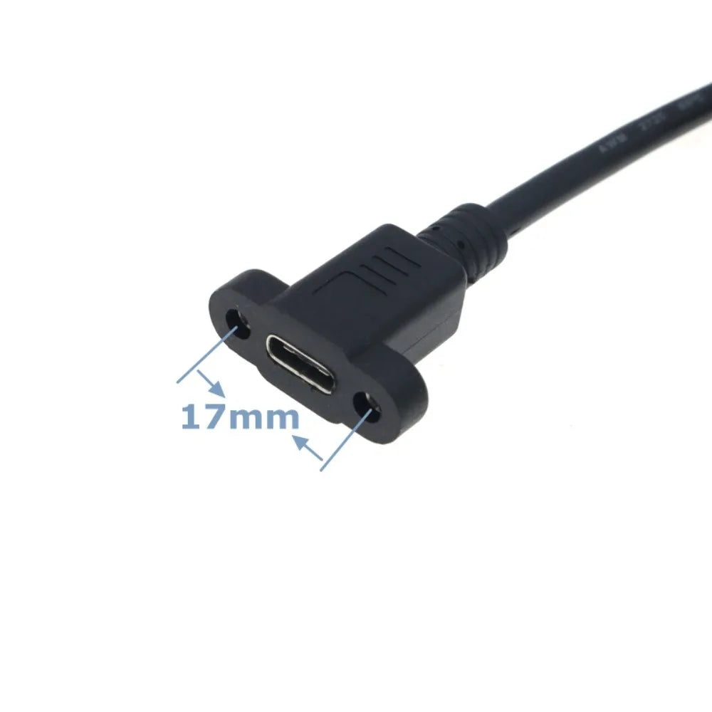 USB-C Panel Mount Extension Cable – Screw Lock Male to Female USB-C Extension Cable Axl