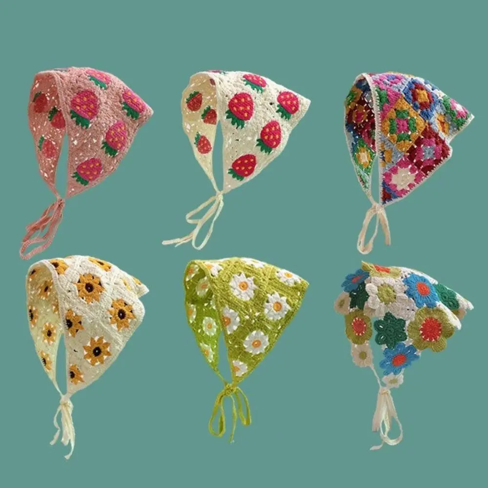 Women's Crochet Triangle Headband – Floral Beach Turban Crochet Headband Axl