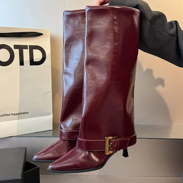 Women's Pointed Toe Thigh-High Boots | Slim Heel Slip-On Thigh-High Boots Axl