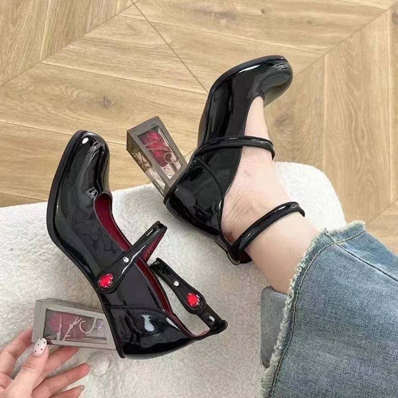 Women's Plus-Size Mary Jane Chunky Heel Pumps | Retro Square Heel Mary Jane Pumps Axl