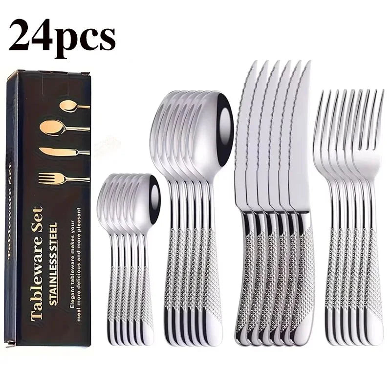 24-Pc Star Diamond Stainless Steel Cutlery Set – Knife Fork Spoon Flatware Cutlery Set Axl 24pc silver