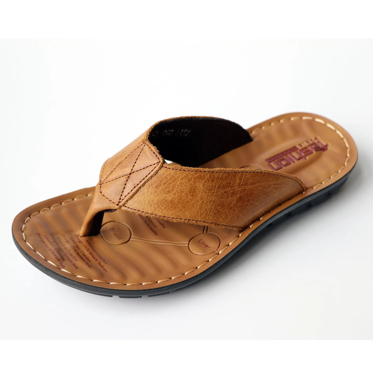 YBQJOO Men's Leather Flip Flops – Non-Slip Beach Sandals Men's Flip Flops Axl Light Brown 39
