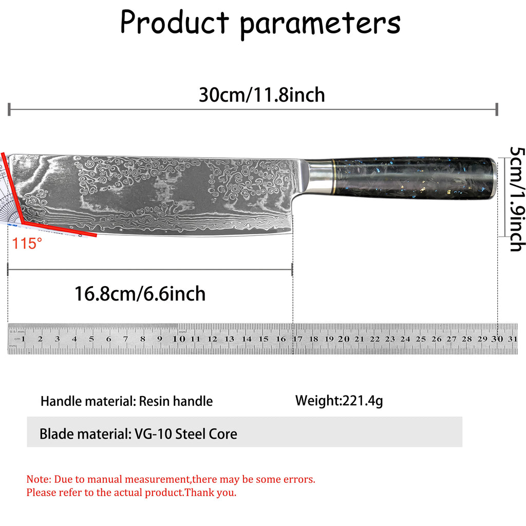 67-Layer Damascus Steel Nakiri Knife – Sharp Chef's Cleaver Damascus Kitchen Knife Axl