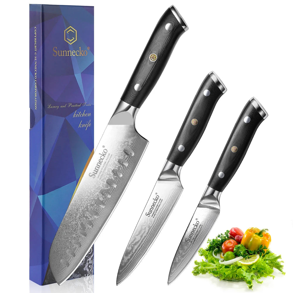 Sunnecko 73-Layer Damascus Steel Kitchen Knife Set | 1-4 Pc Kitchen Knife Set Axl 3PCS Knives Set China Mainland